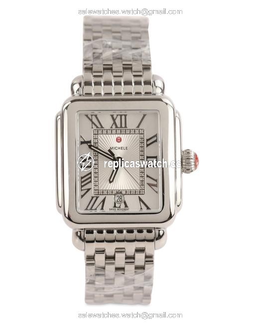 Michele Silver Deco Madison Diamond Dial Watch Michele Silver Deco Madison Diamond Dial Watch