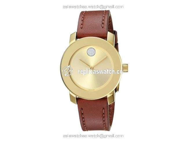 Movado Gold Womens (3600437) Tone Sunray Dial Brown Leather Watch Movado Gold Womens (3600437) Tone Sunray Dial Brown Leather Watch