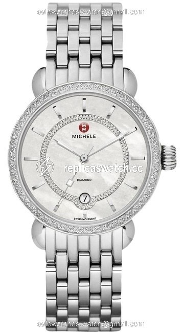 Michele Silver Csx Elegance Stainless Mother Of Pearl Diamond Mww03t000035 Watch Michele Silver Csx Elegance Stainless Mother Of Pearl Diamond Mww03t000035 Watch