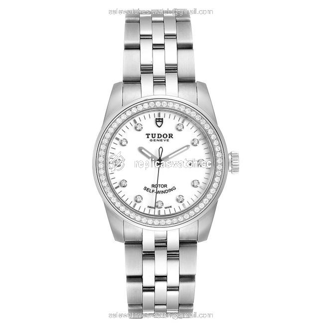 Tudor White Diamonds Stainless Steel Glamour Date M53020 Womens Wristwatch 31 Mm Watch Tudor White Diamonds Stainless Steel Glamour Date M53020 Womens Wristwatch 31 Mm Watch