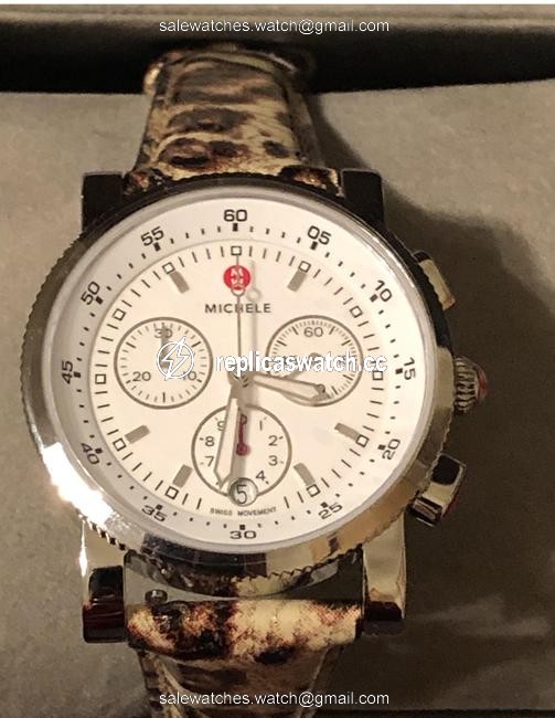 Michele Silver Sport Sail White Dial Leather Strap Watch Michele Silver Sport Sail White Dial Leather Strap Watch