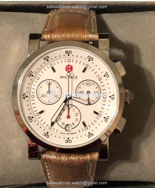 Michele Silver Sport Sail White Dial Alligator Leather Strap Watch Michele Silver Sport Sail White Dial Alligator Leather Strap Watch