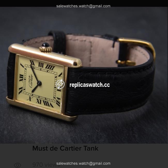 Cartier Ivory Gold Brown Tank De Must 18k Vermeil Watch Cartier Ivory Gold Brown Tank De Must 18k Vermeil Watch