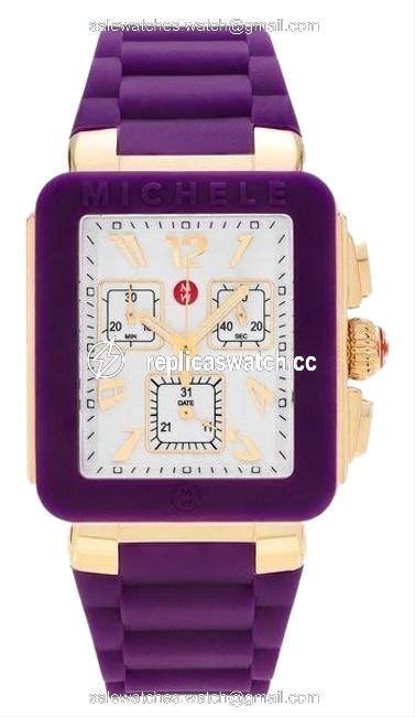Michele Purple Jelly Womens Mww06l000020 Park Bean Goldplated Rectangle Chronograph Dial Strap Watch Michele Purple Jelly Womens Mww06l000020 Park Bean Goldplated Rectangle Chronograph Dial Strap Watch