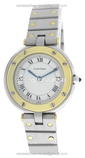 Cartier Silver Santos Ronde Steel 18k Gold 27mm Quartz Watch Cartier Silver Santos Ronde Steel 18k Gold 27mm Quartz Watch