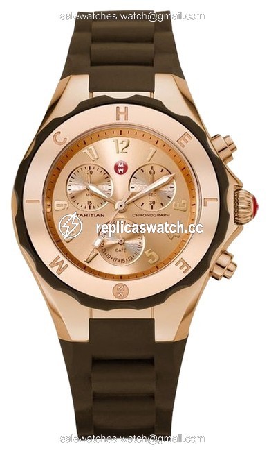 Michele Rose Gold/Brown Jelly Tahitian Mww12f000060 Womens Bean Chronograph New Watch Michele Rose Gold/Brown Jelly Tahitian Mww12f000060 Womens Bean Chronograph New Watch