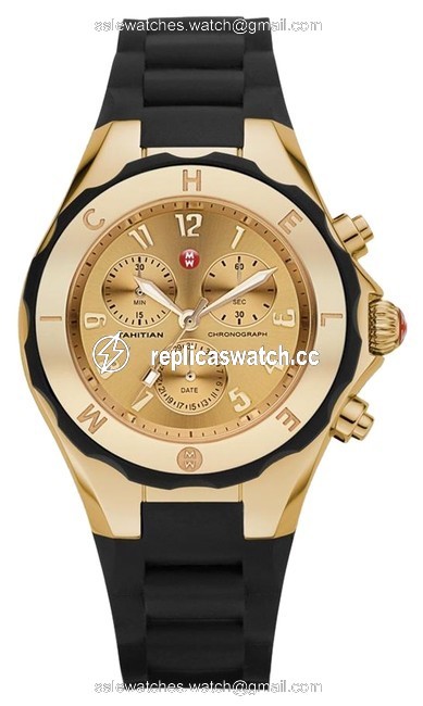 Michele Black & Gold Jelly Tahitian Bean Womens Tone Silicone Mww12f000034 Watch Michele Black & Gold Jelly Tahitian Bean Womens Tone Silicone Mww12f000034 Watch