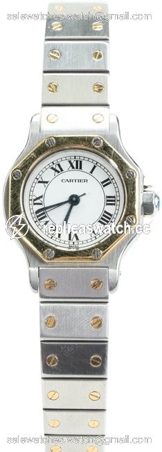 Cartier Silver/Gold Santos Octagon 25mm Watch Cartier Silver/Gold Santos Octagon 25mm Watch