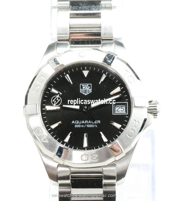 TAG Heuer Silver/Black Stainless Aquaracer Wristwatch Watch TAG Heuer Silver/Black Stainless Aquaracer Wristwatch Watch