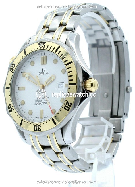 Omega Silver and Gold Seamaster Steel 18k 300m Quartz 40mm Full Size Mens Watch Omega Silver and Gold Seamaster Steel 18k 300m Quartz 40mm Full Size Mens Watch