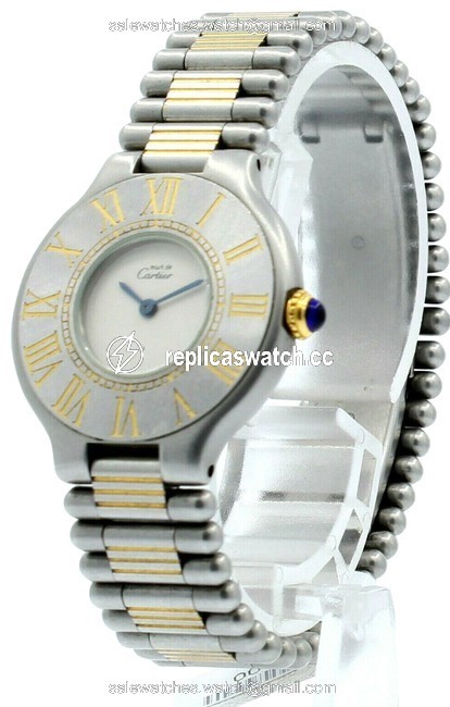 Cartier Silver Ladies Must De 21 Steel and Gold Round Dress Watch Cartier Silver Ladies Must De 21 Steel and Gold Round Dress Watch