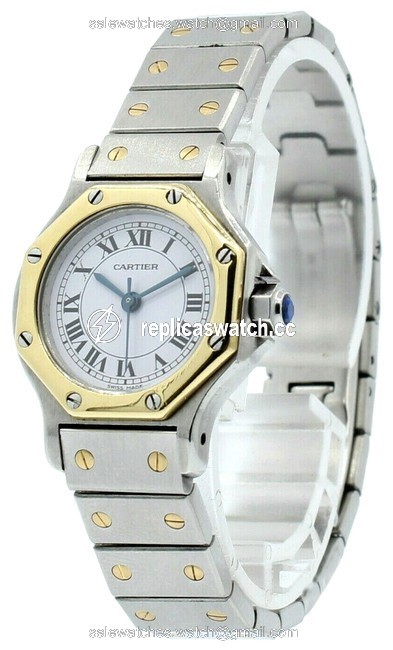 Cartier Santos Octagon Steel 18k Gold Date 25mm Ladies Watch Cartier Santos Octagon Steel 18k Gold Date 25mm Ladies Watch