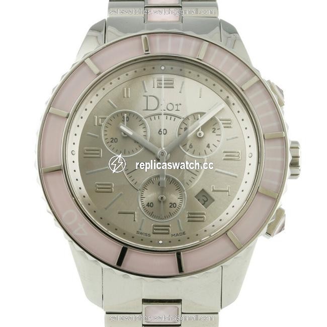Dior Crystal Chronograph Cd114314 Silver Pink Womens Mens Stainless Steel Watch Dior Crystal Chronograph Cd114314 Silver Pink Womens Mens Stainless Steel Watch
