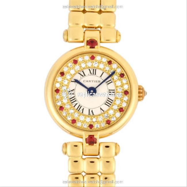 Cartier Must Vendome Vlc Sm Ruby Diamond K18 Yellow Gold Ladies Quartz Ivory Dial Watch Cartier Must Vendome Vlc Sm Ruby Diamond K18 Yellow Gold Ladies Quartz Ivory Dial Watch