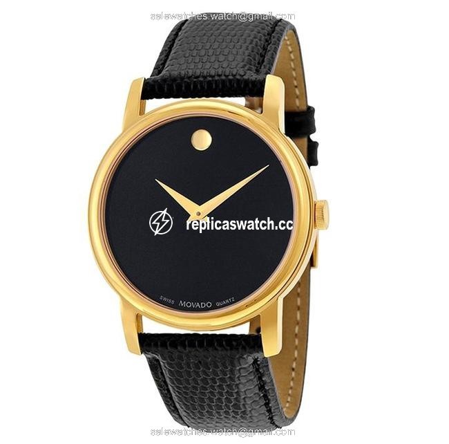 Movado Black Gold Tone Gold/Black Museum Dial Leather Mens Watch Movado Black Gold Tone Gold/Black Museum Dial Leather Mens Watch
