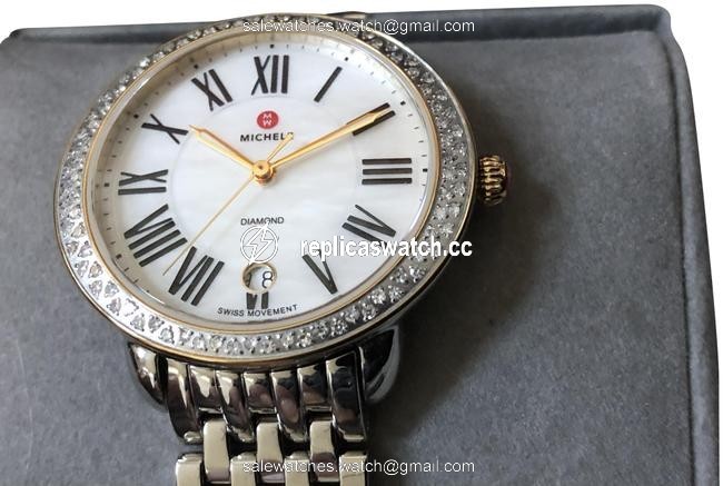Michele Gold/Silver Gold/Silver Serein 16 Diamond Silver-stainless-steel Bracelet Watch Michele Gold/Silver Gold/Silver Serein 16 Diamond Silver-stainless-steel Bracelet Watch