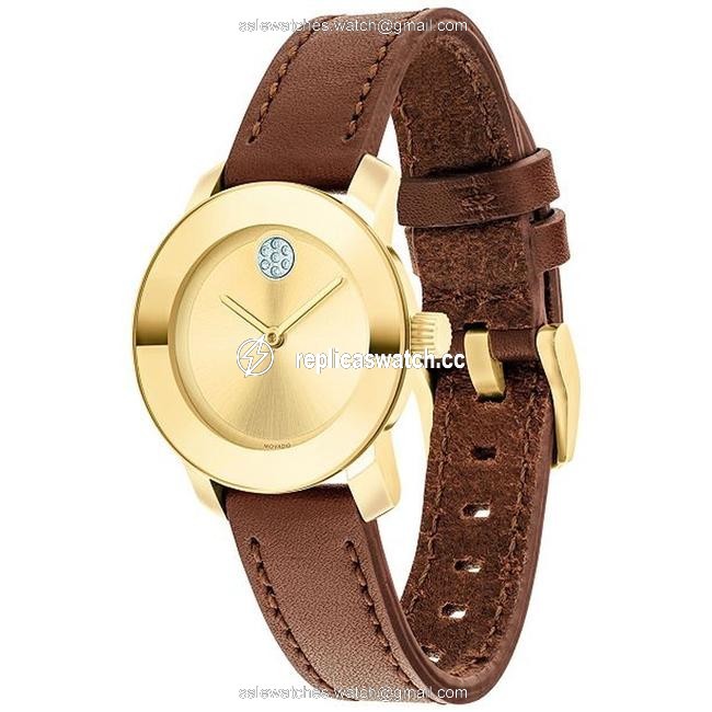 Movado Gold Brown Leather Strap Crystal Dot Womens Quartz 3600437 Watch Movado Gold Brown Leather Strap Crystal Dot Womens Quartz 3600437 Watch