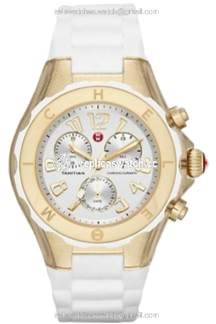 Michele Silver Dial Jelly Mww12f000077 Womens Bean Chrono Gold Tone White Silicon New Watch Michele Silver Dial Jelly Mww12f000077 Womens Bean Chrono Gold Tone White Silicon New Watch