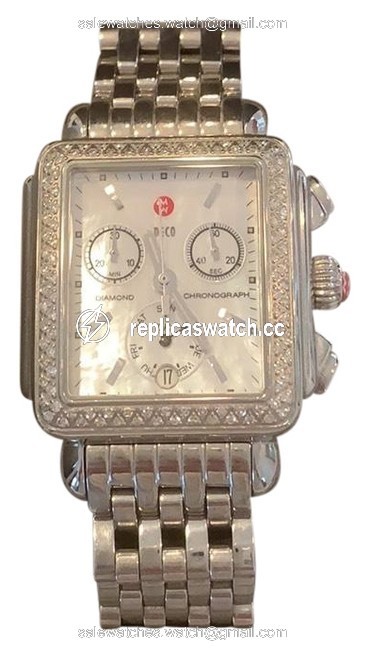Michele Stainless Steel Deco Diamond Watch Michele Stainless Steel Deco Diamond Watch