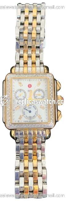 Michele Silver/Gold Deco Two-tone Diamond Bracelet Watch Michele Silver/Gold Deco Two-tone Diamond Bracelet Watch