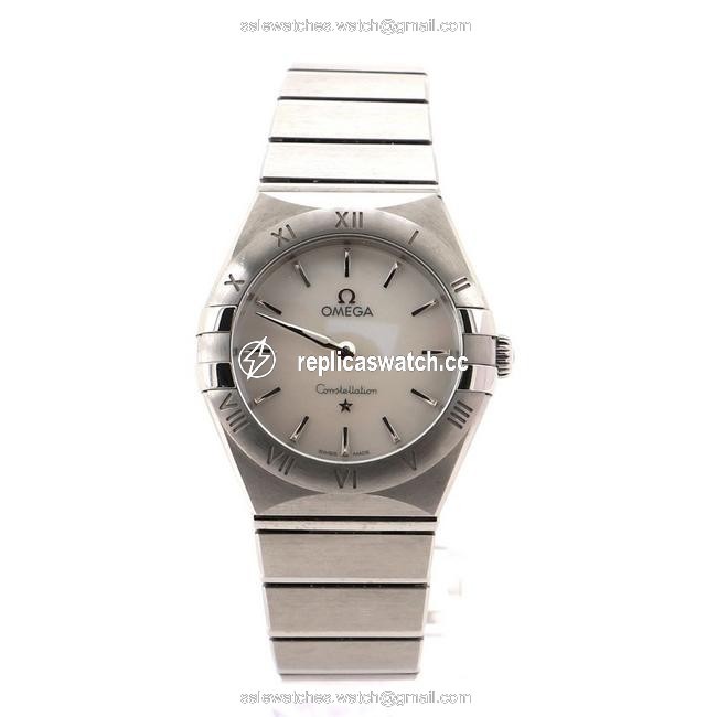 Omega White Constellation Quartz Stainless Steel and Mother Of Pearl 28 Watch Omega White Constellation Quartz Stainless Steel and Mother Of Pearl 28 Watch