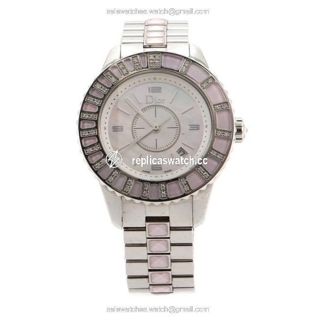 Dior White Quartz Stainless Steel and Mother Of Pearl with Diamond Watch Dior White Quartz Stainless Steel and Mother Of Pearl with Diamond Watch