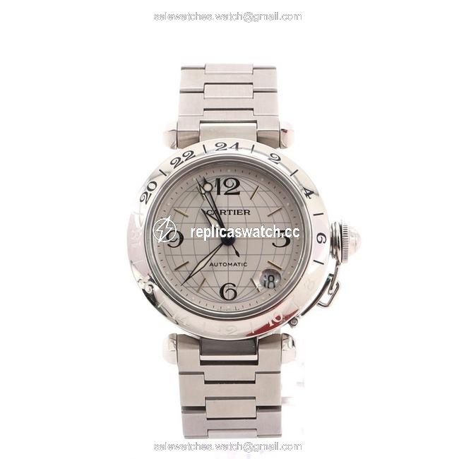 Cartier Silver Pasha C Gmt Stainless Steel 35 Watch Cartier Silver Pasha C Gmt Stainless Steel 35 Watch