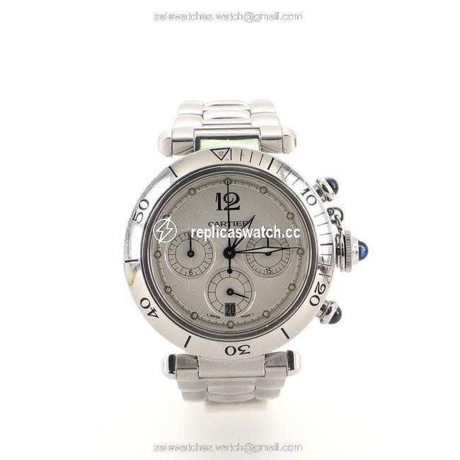 Cartier White Pasha De Chronograph Stainless Steel 38 Watch Cartier White Pasha De Chronograph Stainless Steel 38 Watch