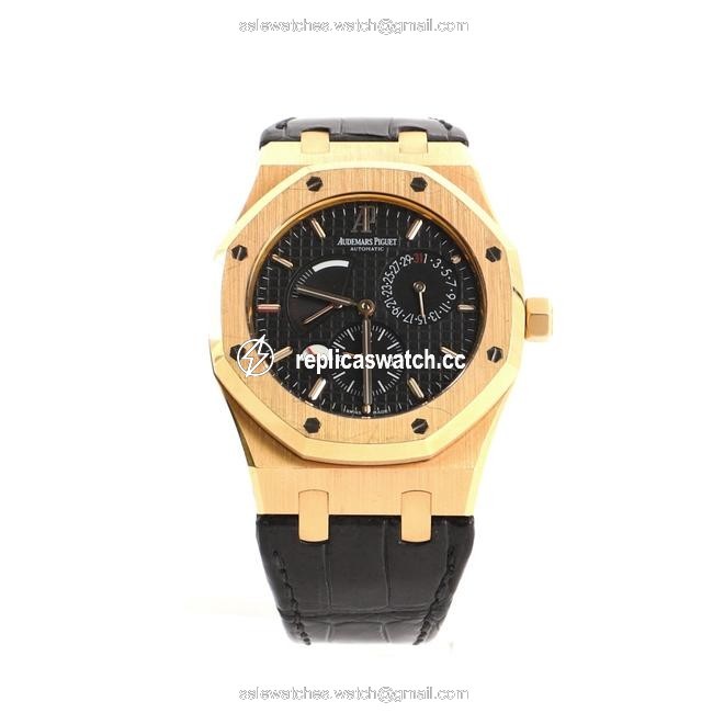 Audemars Piguet Black Royal Oak Dual Time Rose Gold and Alligator 39 Watch Audemars Piguet Black Royal Oak Dual Time Rose Gold and Alligator 39 Watch