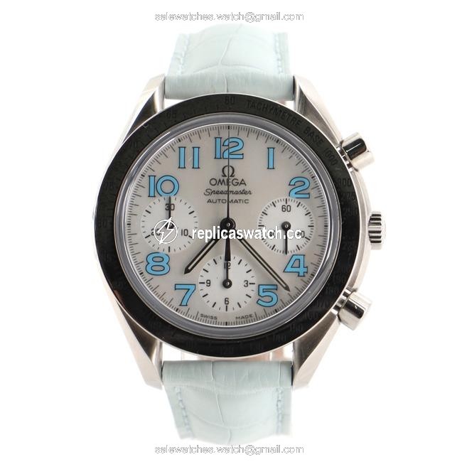 Omega White Speedmaster Reduced Chronograph Stainless Steel Watch Omega White Speedmaster Reduced Chronograph Stainless Steel Watch