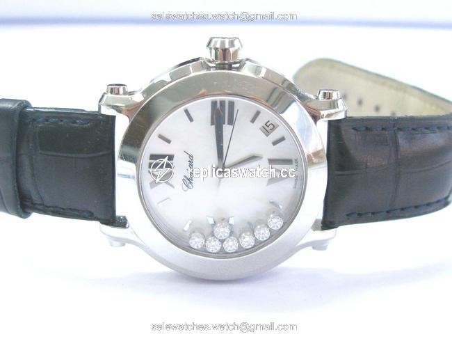Chopard Black Happy Sport Round White Mop Diamond Dial Ladies 36mm 487 Watch Chopard Black Happy Sport Round White Mop Diamond Dial Ladies 36mm 487 Watch