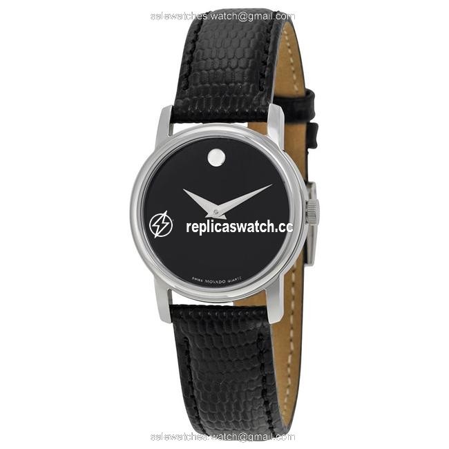 Movado Black Museum Dial Leather Strap Ladies Watch Movado Black Museum Dial Leather Strap Ladies Watch