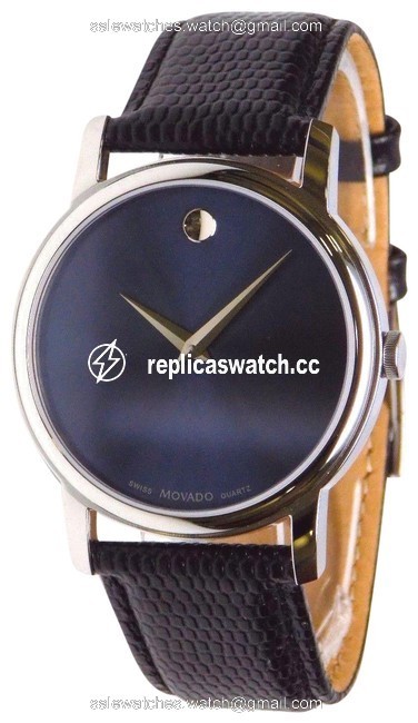 Movado Black Lizard Grain Leather Strap Blue Dial Museum Classic 2100007 Swiss Watch Movado Black Lizard Grain Leather Strap Blue Dial Museum Classic 2100007 Swiss Watch