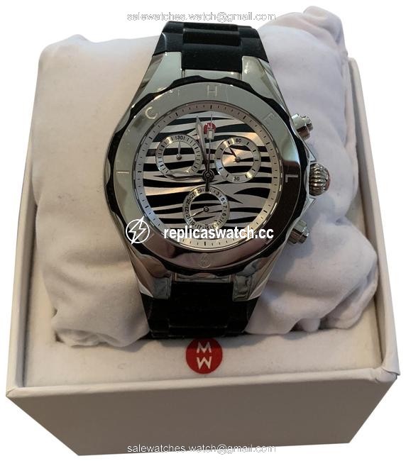 Michele Black Jelly Zebra Tahitian Bean Large Case Watch Michele Black Jelly Zebra Tahitian Bean Large Case Watch
