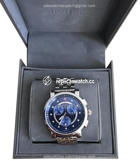 Michele Silver/ Blue Large Sport Sail Diamond Dial Mw01k000118 Watch Michele Silver/ Blue Large Sport Sail Diamond Dial Mw01k000118 Watch