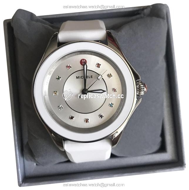 Michele White Silver " Interchangeable Strap" Cape Topaz Mww27a000007 Watch Michele White Silver " Interchangeable Strap" Cape Topaz Mww27a000007 Watch