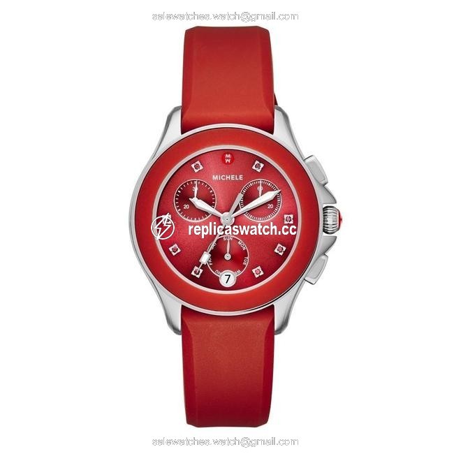 Michele Red / Silver Cape Chrono Sunray Dial Mww27c000004 Watch Michele Red / Silver Cape Chrono Sunray Dial Mww27c000004 Watch