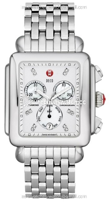 Michele Silver XL Deco Diamond Chrono Watch Michele Silver XL Deco Diamond Chrono Watch
