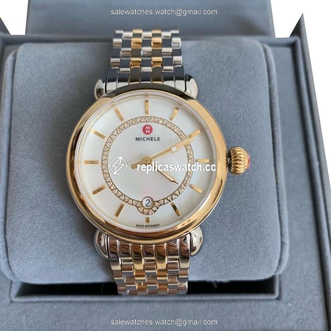 Michele Gold Silver csx 36 Elegance Mop Two-tone Mww03t000064 Watch Michele Gold Silver csx 36 Elegance Mop Two-tone Mww03t000064 Watch