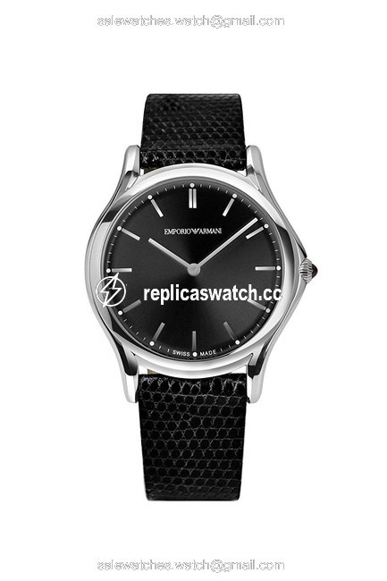Emporio Armani Black Swiss Made Mens Quartz Lizard Leather Watch Emporio Armani Black Swiss Made Mens Quartz Lizard Leather Watch