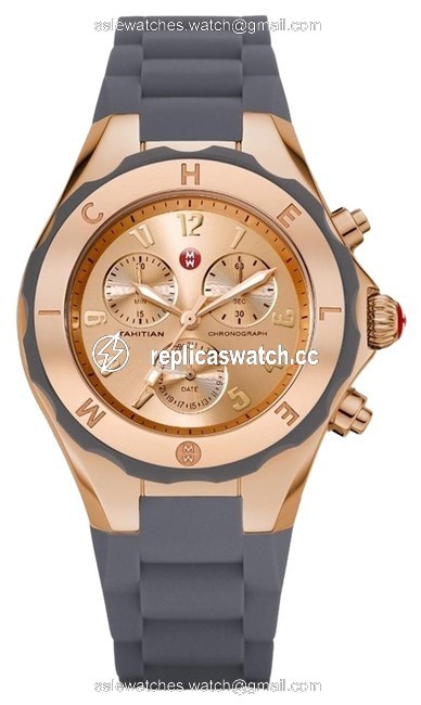 Michele Gray/Rose Gold Jelly Tahitian Womens Gold-tone Silicone Chronograph Bean Mww12f000045 Watch Michele Gray/Rose Gold Jelly Tahitian Womens Gold-tone Silicone Chronograph Bean Mww12f000045 Watch