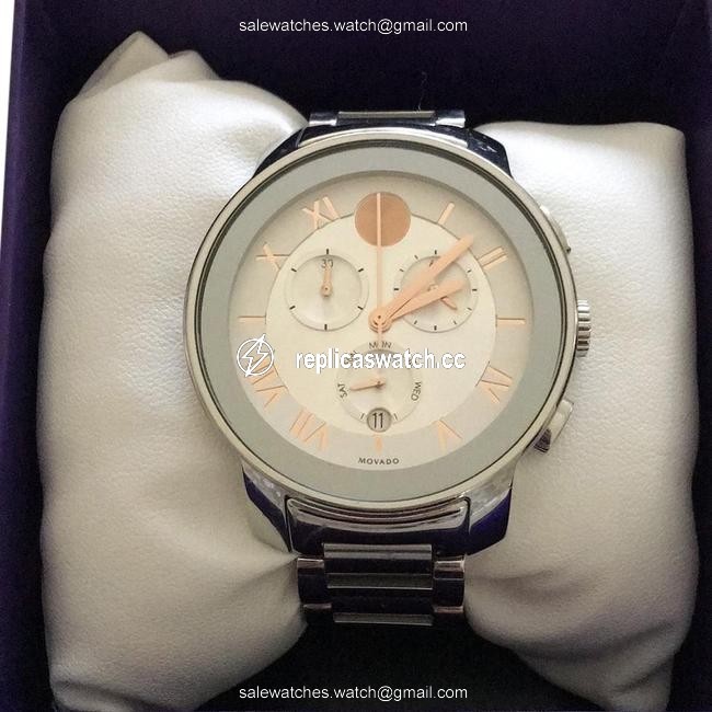 Movado Silver & Rose Gold 3600205 Stainless Steel Bracelet Chronograph Watch Movado Silver & Rose Gold 3600205 Stainless Steel Bracelet Chronograph Watch