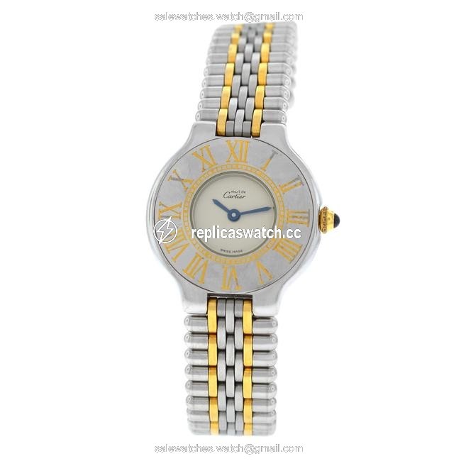 Cartier Yellow Gold Silver Ladies Must De 125000p Bullet Quartz Steel 28mm Watch Cartier Yellow Gold Silver Ladies Must De 125000p Bullet Quartz Steel 28mm Watch