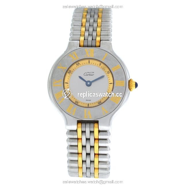 Cartier Silver Gold Ladies Must De 1340 Quartz Steel 28mm Bullet Watch Cartier Silver Gold Ladies Must De 1340 Quartz Steel 28mm Bullet Watch