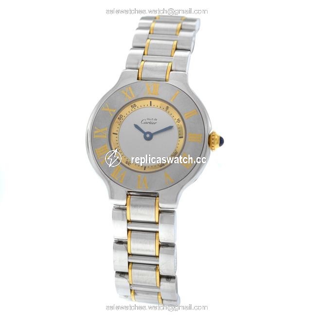 Cartier Gold Silver Ladies Must De 1340 Ref. W10073r6 Quartz Steel Watch Cartier Gold Silver Ladies Must De 1340 Ref. W10073r6 Quartz Steel Watch