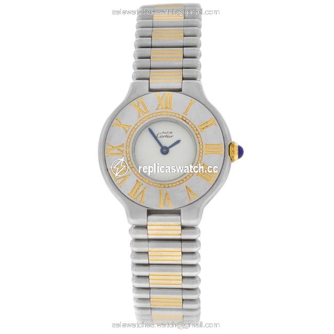 Cartier Yellow Gold Silver Ladies Must De Bullet Bracelet Quartz Steel 28mm Watch Cartier Yellow Gold Silver Ladies Must De Bullet Bracelet Quartz Steel 28mm Watch