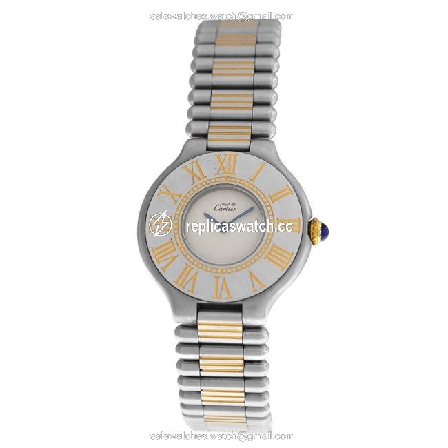 Cartier Silver Yellow Gold Ladies Must De Bullet Bracelet Quartz Steel 28mm Watch Cartier Silver Yellow Gold Ladies Must De Bullet Bracelet Quartz Steel 28mm Watch