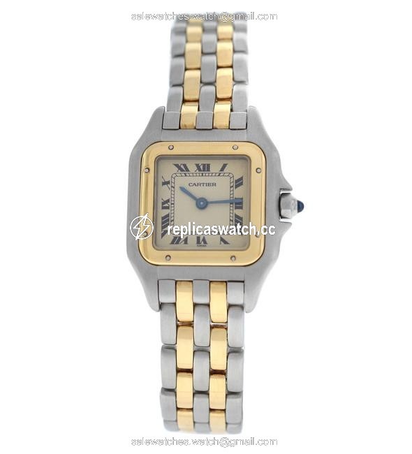 Cartier Yellow Gold Silver Ladies Panthere 166921 Steel 18k Two Row 22mm Watch Cartier Yellow Gold Silver Ladies Panthere 166921 Steel 18k Two Row 22mm Watch
