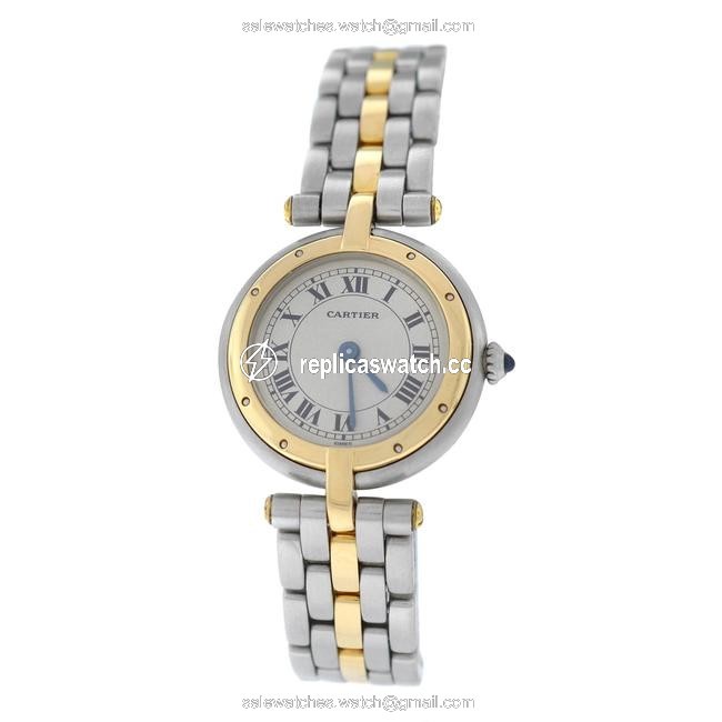 Cartier Yellow Gold Silver Ladies Panthere Vendome 1057920 One Row Steel Quartz 24mm Watch Cartier Yellow Gold Silver Ladies Panthere Vendome 1057920 One Row Steel Quartz 24mm Watch