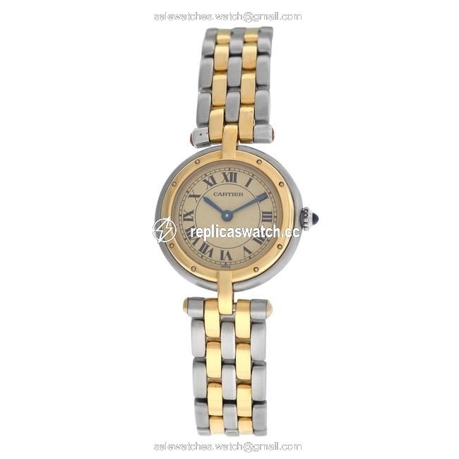Cartier Yellow Gold Silver Ladies Panthere Vendome 1057920 Two Row Steel Quartz 24mm Watch Cartier Yellow Gold Silver Ladies Panthere Vendome 1057920 Two Row Steel Quartz 24mm Watch